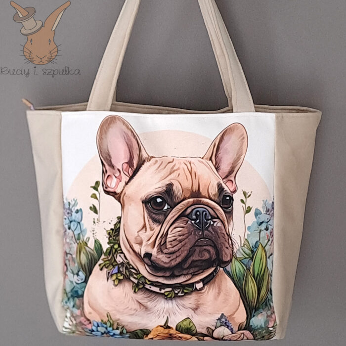 Torebka welurowa z buldogiem francuskim