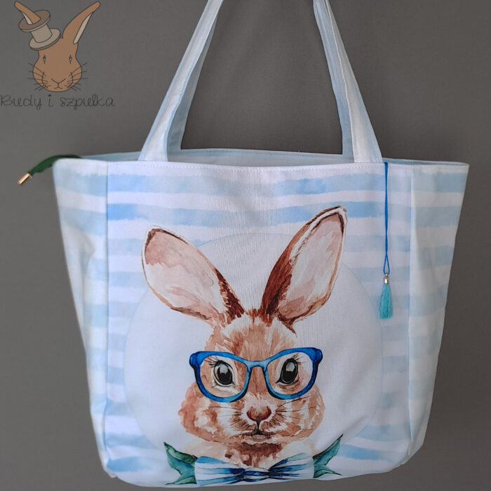 Torebka bawełniana z niebieskim królikiem