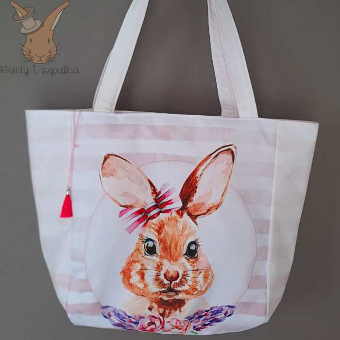 Torebka bawełniana z różowym królikiem