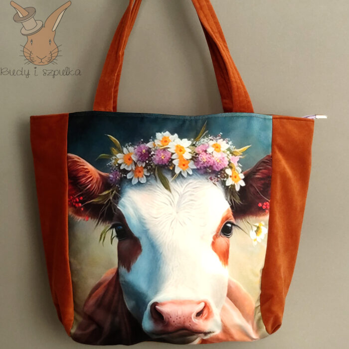 Torebka welurowa krowa